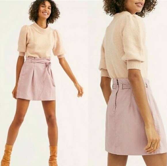 Free People Mauve Swoon Paperbag Faux Leather Skirt Size 12 - Picture 2 of 11